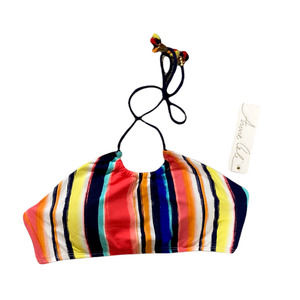 Anne Cole M NEW Halter Tie Tassel Bikini Swim Top Stripe